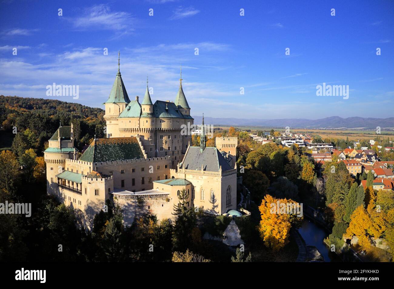 Castello di Bojnice nella città storica di Bojnice, Slovacchia Foto Stock