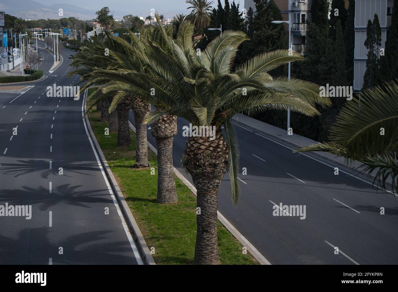 Strada nella città di Alicante, nella Comunità Valenciana, Spagna. Vista Foto Stock