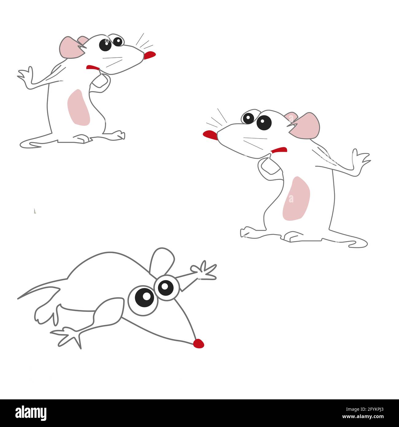 una serie di illustrazioni - mouse a caratteri in posizioni diverse Foto Stock