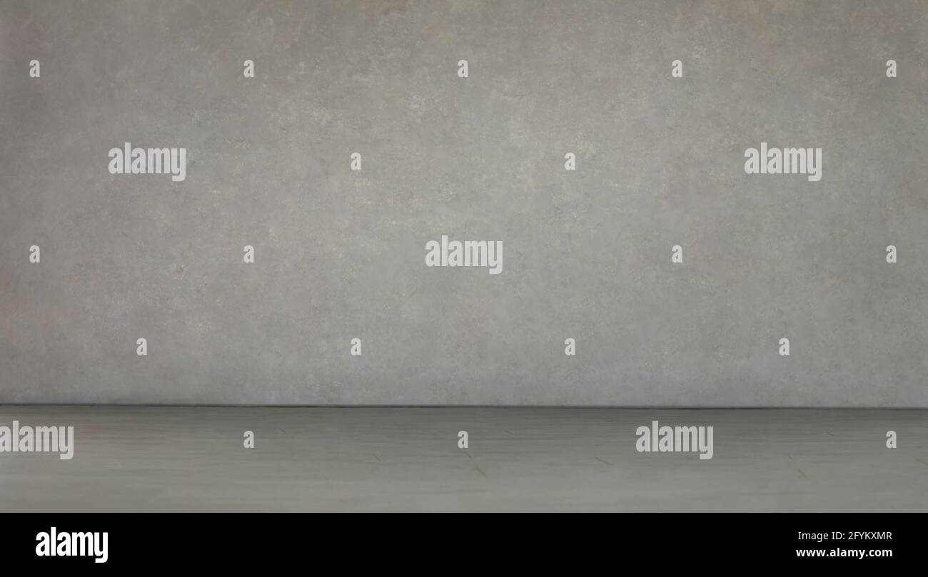 Monolocale vuoto con una parete grigia in cemento per un testo pubblicitario o visualizzazione del prodotto Foto Stock