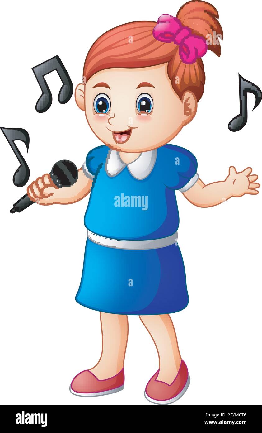 Bambina che canta con microfono e note musicali Immagine e Vettoriale -  Alamy