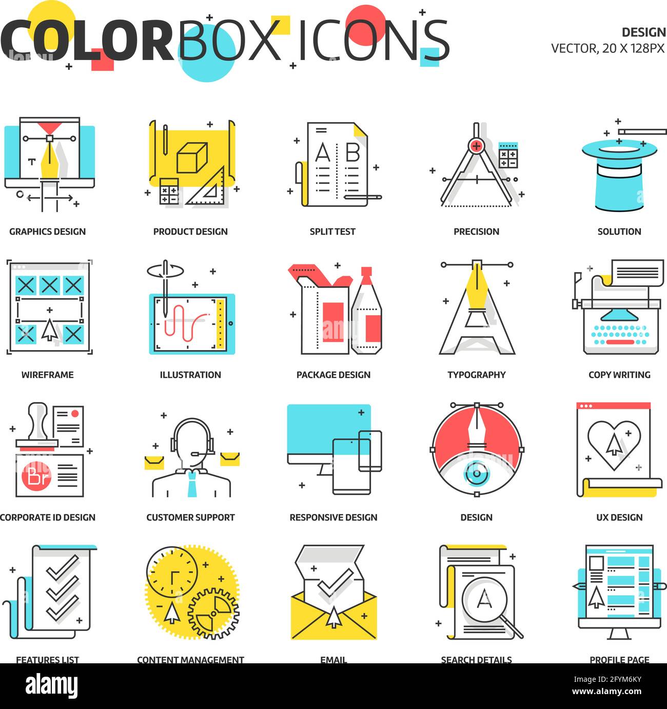 Icone di caselle di colore, illustrazioni concettuali di progettazione, icone, sfondi e grafica. L'illustrazione è colorata, piatta, vettoriale, pixel perfetto, adatta fo Illustrazione Vettoriale