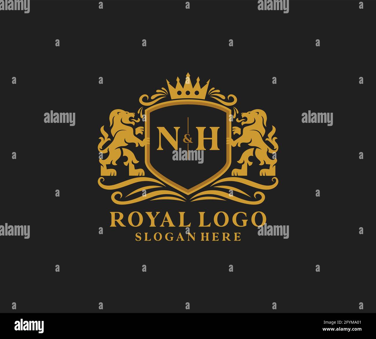 Modello del logo NH Letter Lion Royal Luxury in arte vettoriale per ristoranti, Royalty, Boutique, caffè, hotel, Araldica, Gioielli, Moda e altri vettori il Illustrazione Vettoriale