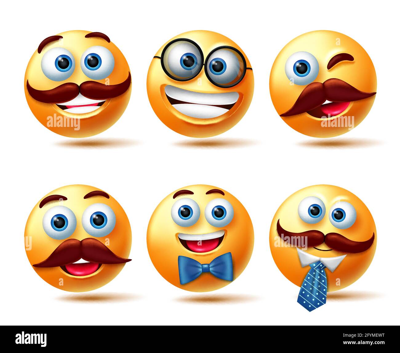 Set di vettori emoticon Smileys. Emoticon personaggi smiley 3d in Happy, smirk, teary eyed e confondere espressione per la collezione di personaggi emoticon. Illustrazione Vettoriale