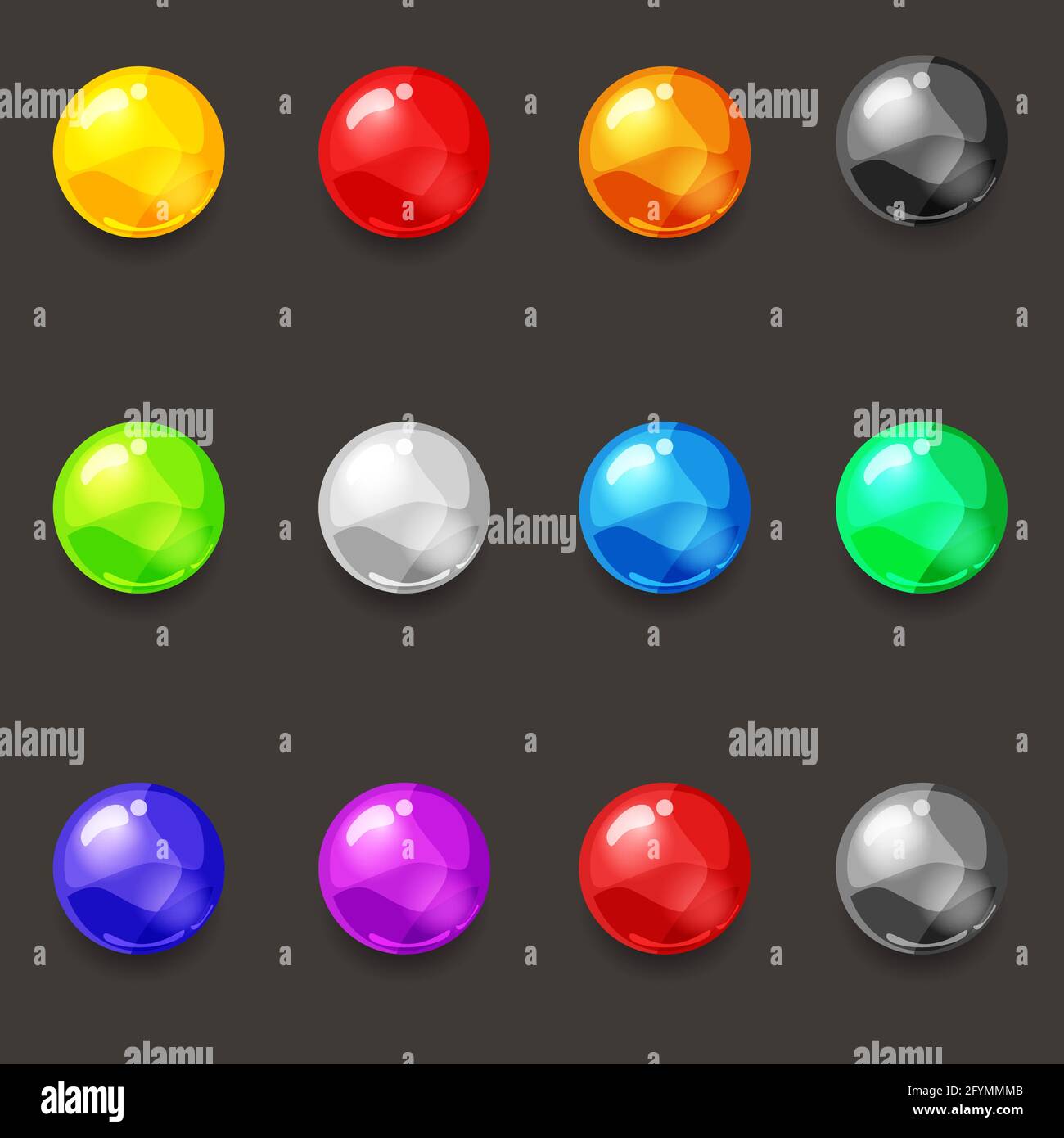 Set di palline di vari colori di liquido, vettore, stile cartoon, illustrazione, isolato Illustrazione Vettoriale