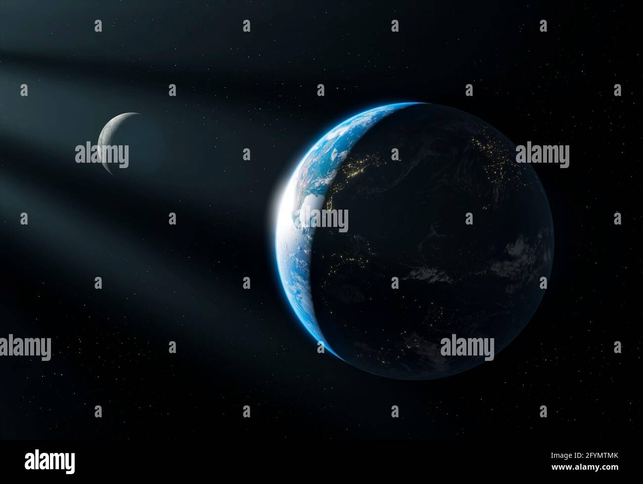 Vista della Terra e della Luna Foto Stock