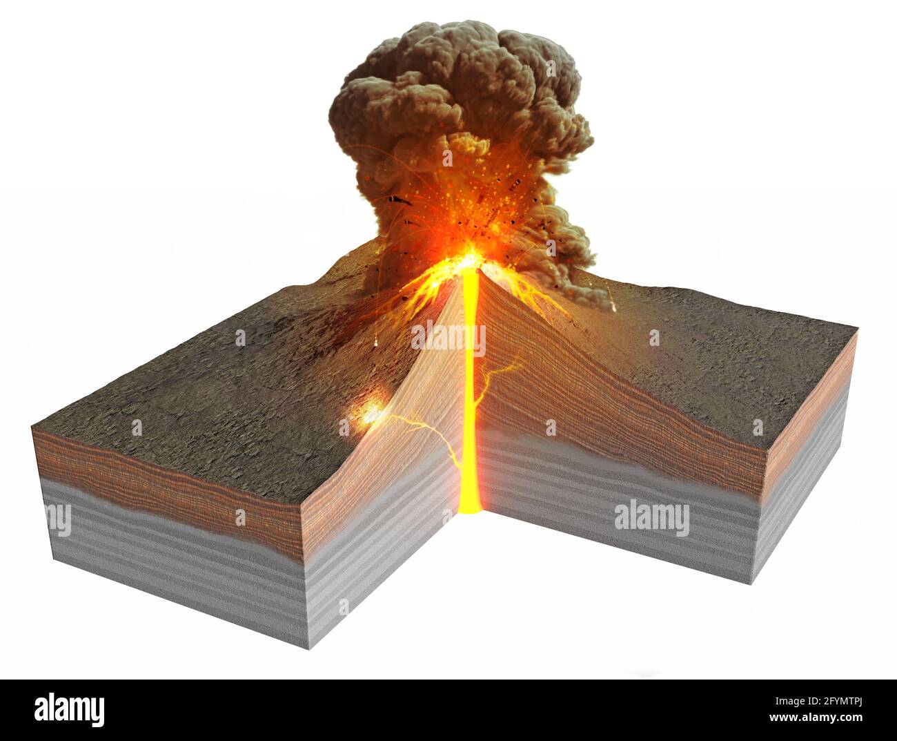 Eruzione stratovulcano, illustrazione Foto Stock