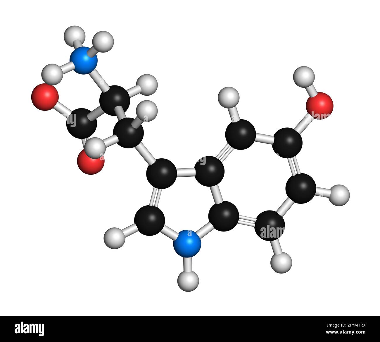 Molecola di amminoacido 5-idrossitriptofano, illustrazione Foto Stock