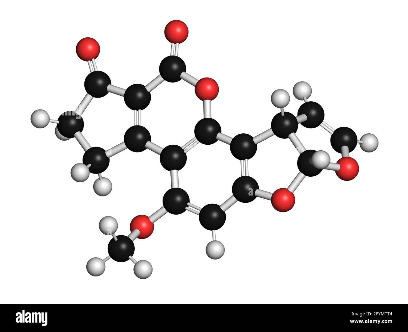 Molecola cancerogena dello stampo di aflatossina B1, illustrazione Foto Stock