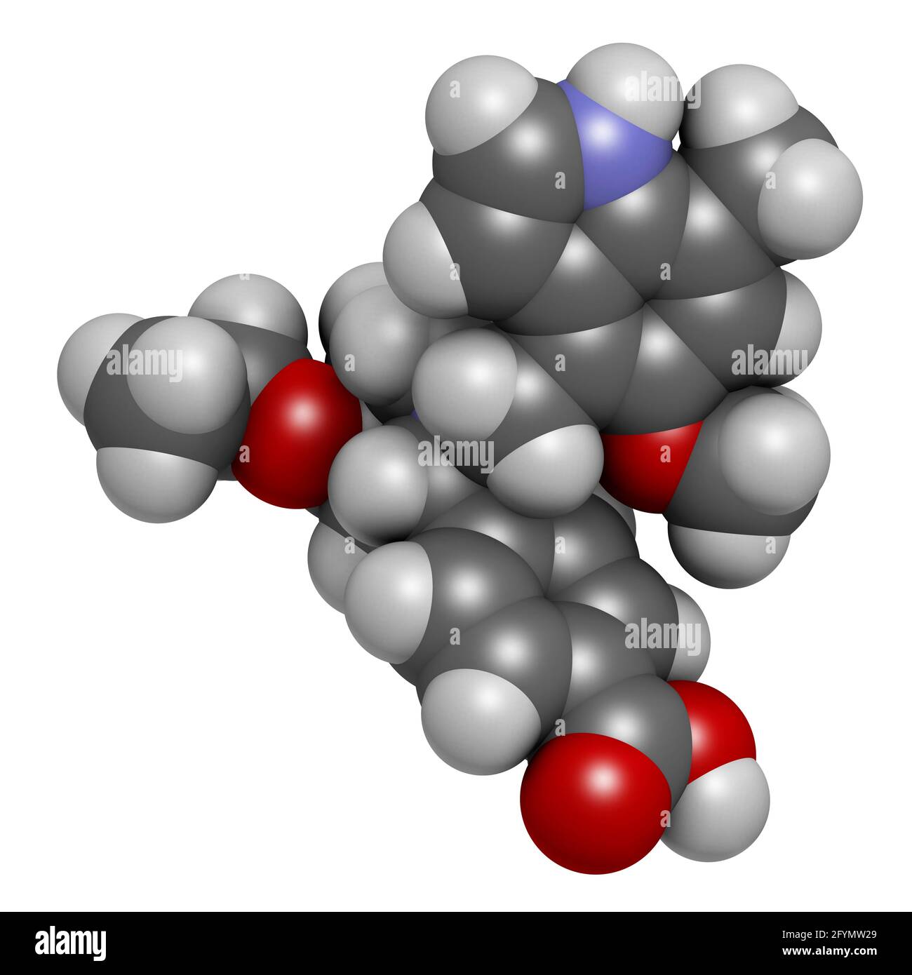 Iptacopan molecola di farmaco, illustrazione Foto Stock