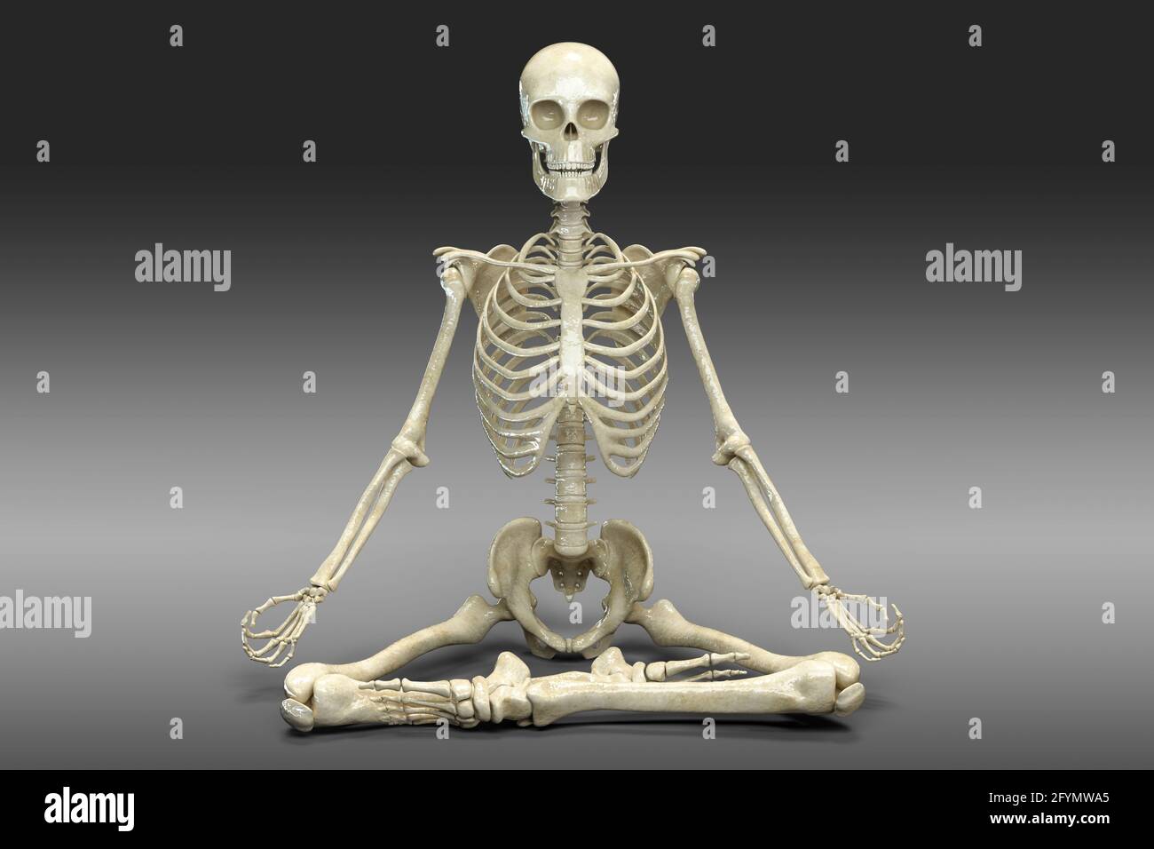 Scheletro in posa Lotus yoga, illustrazione Foto Stock