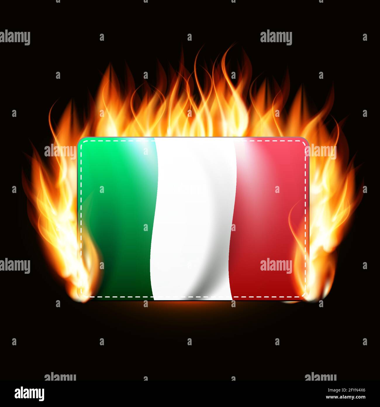 Bandiera dell'Italia sullo sfondo del fuoco. Simbolo del paese. Illustrazione vettoriale Illustrazione Vettoriale