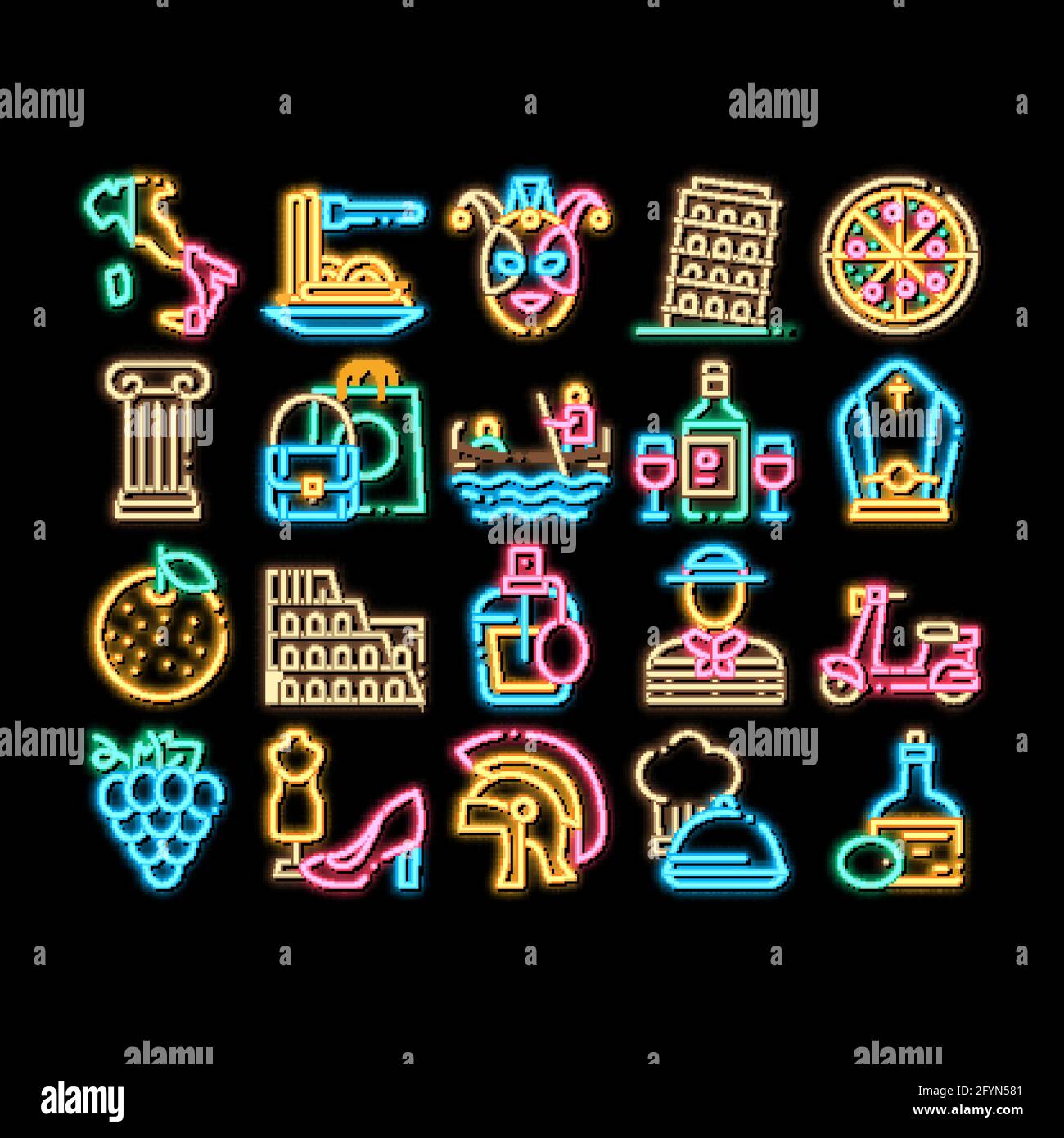 Illustrazione dell'icona di un bagliore tradizionale al neon italiano Illustrazione Vettoriale