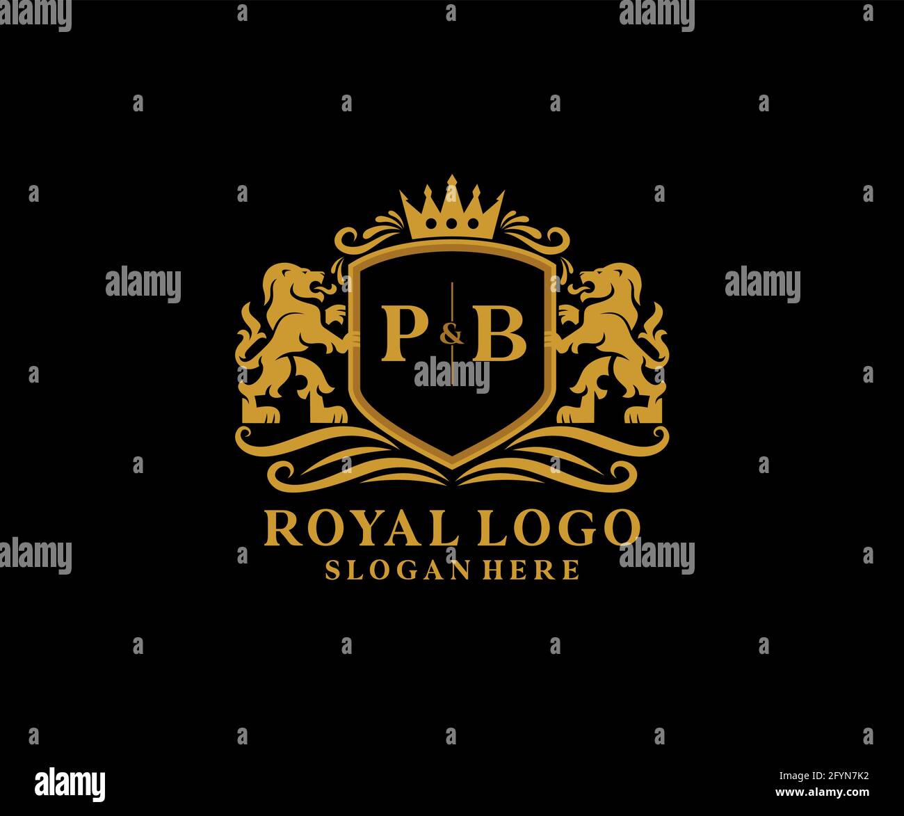 Modello di logo PB Letter Lion Royal Luxury in arte vettoriale per ristoranti, Royalty, Boutique, caffè, hotel, Araldica, Gioielli, Moda e altri vettori il Illustrazione Vettoriale