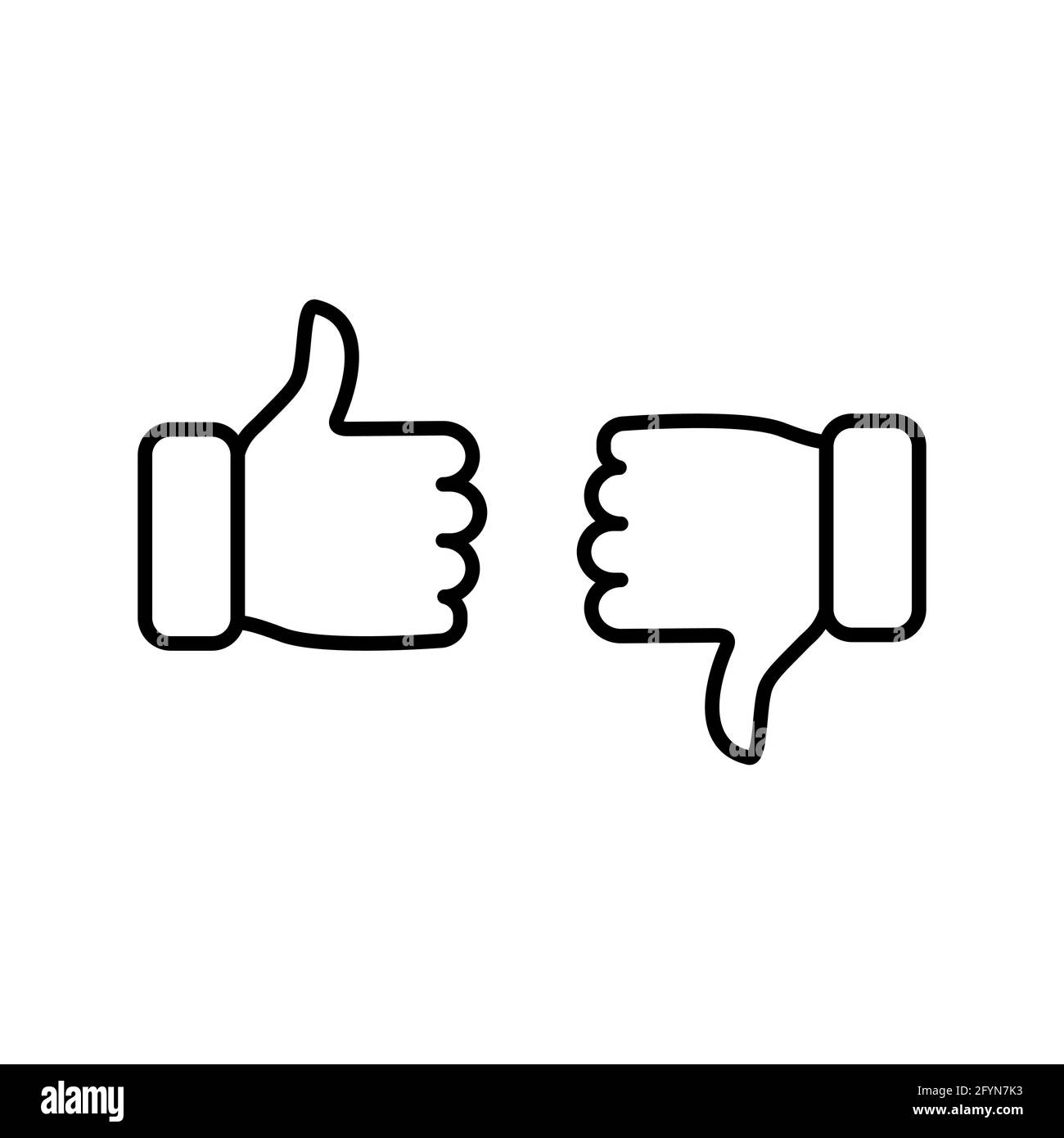 Pollice su e pollice giù icona. Come e non piace segno nero silhouette. Non sono d'accordo con il simbolo del contorno. Movimento del braccio. Illustrazione Vettoriale