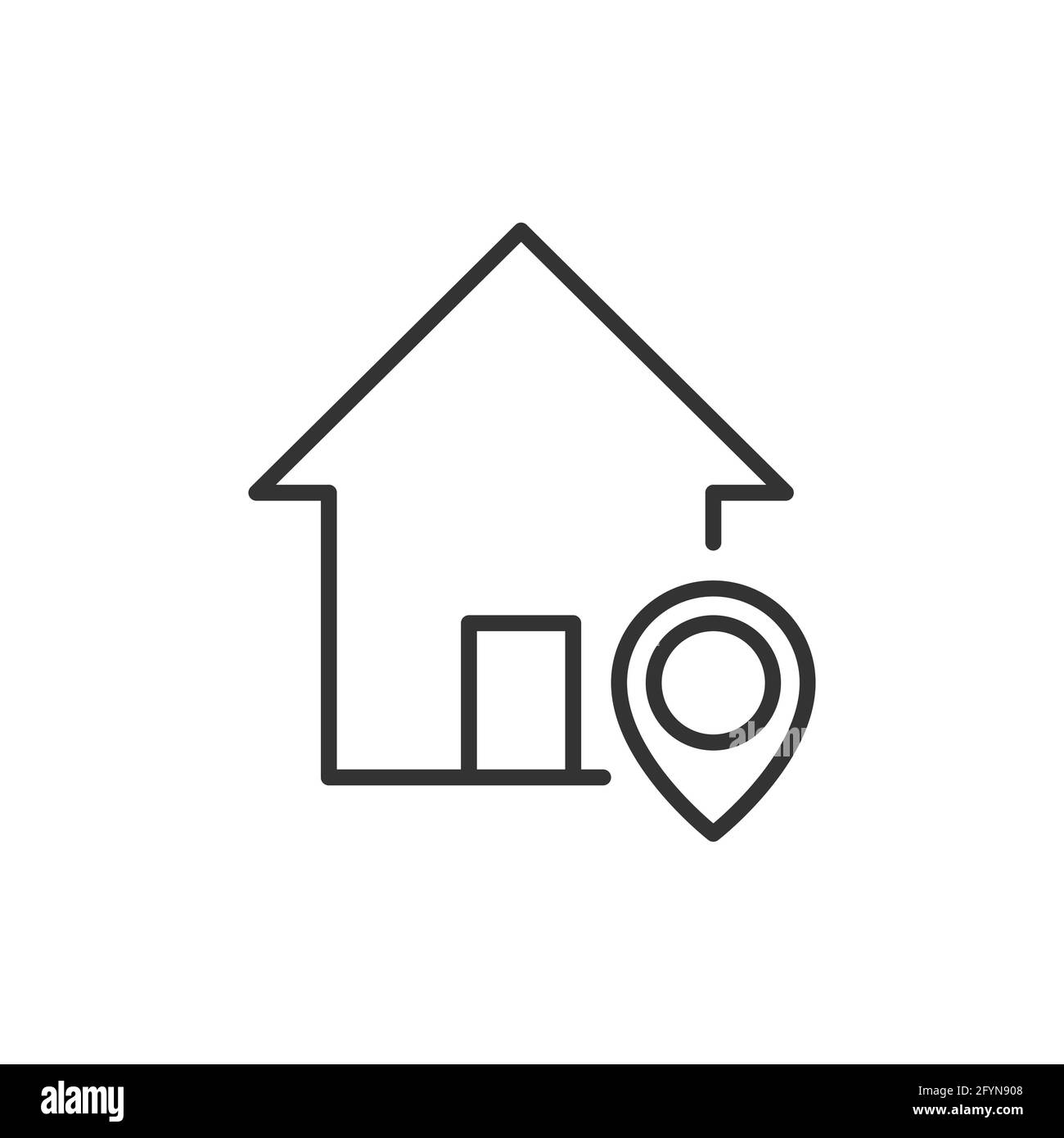 Icona Home. Casa pittogramma nero con cartografia segnaposto. Concetto di posizione a casa. Simbolo della silhouette della costruzione. Vettore isolato Illustrazione Vettoriale