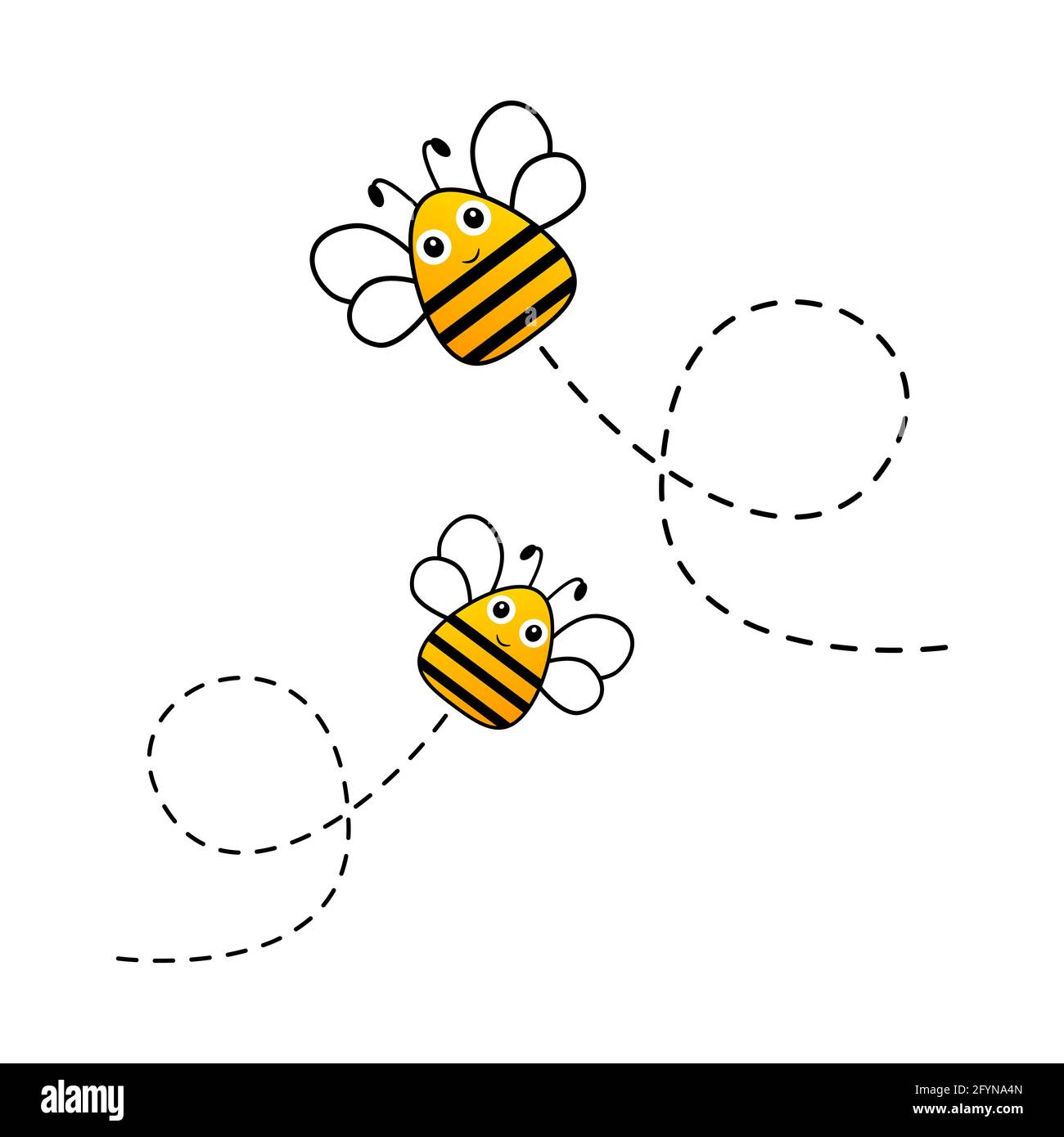 Graziose api con percorso punteggiato. Illustrazione vettoriale isolata in bianco Illustrazione Vettoriale