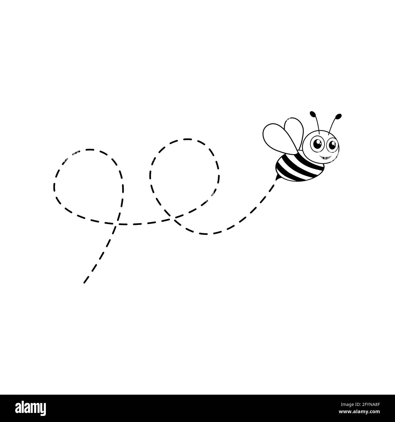 Graziose api con percorso punteggiato. Illustrazione vettoriale isolata in bianco Illustrazione Vettoriale