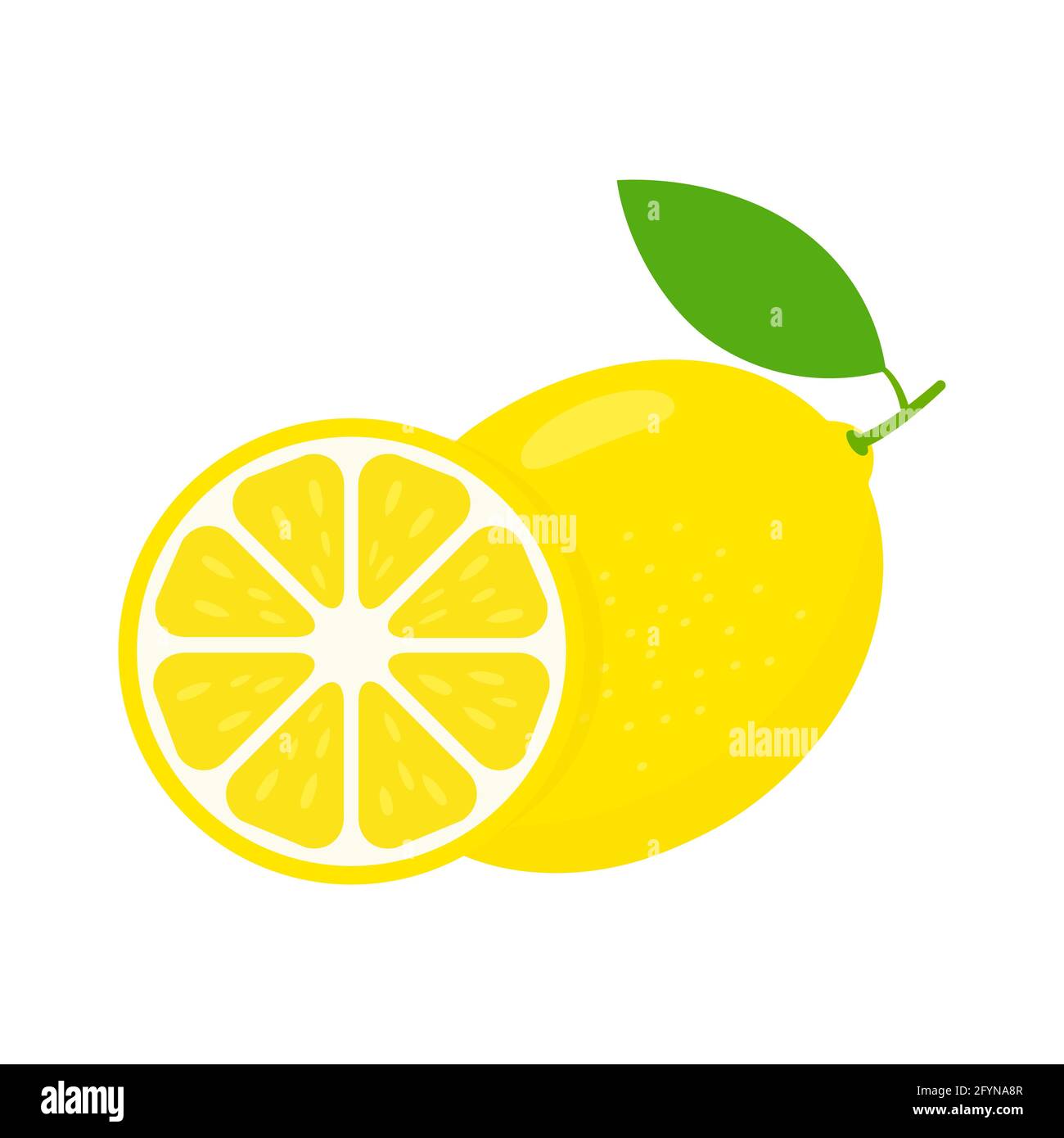 Set icone limone. Agrumi di frutta con pezzi o fette. Illustrazione vettoriale della vitamina C. isolata su bianco Illustrazione Vettoriale