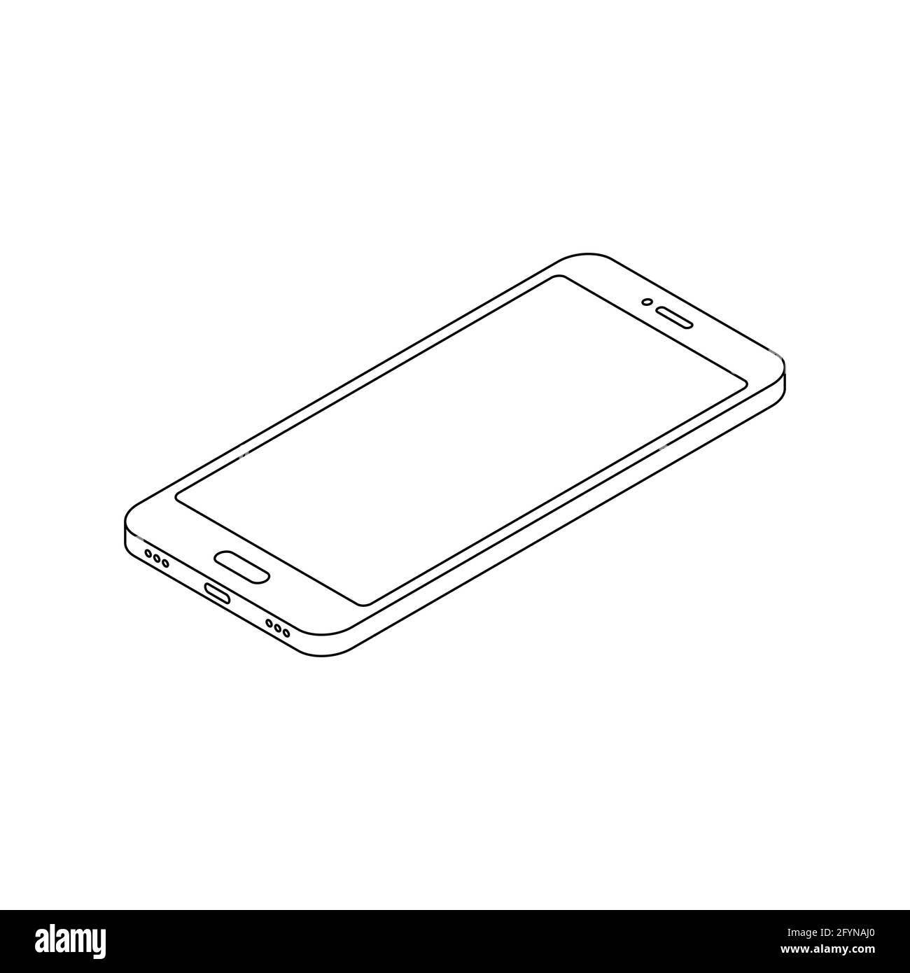 Smartphone Isometric Line. telefono cellulare 3d con schermo vuoto. Concetto di tecnologia digitale. Vettore isolato su bianco Illustrazione Vettoriale