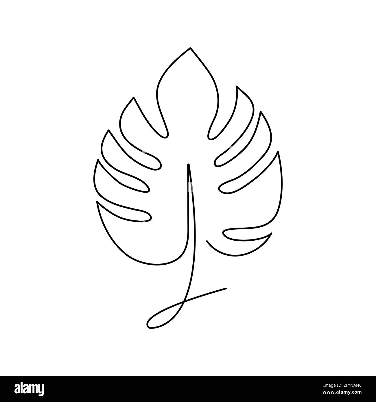 Stile linea lamelle Monstera. Una linea continua di disegno di palma tropicali. Illustrazione vettoriale Illustrazione Vettoriale