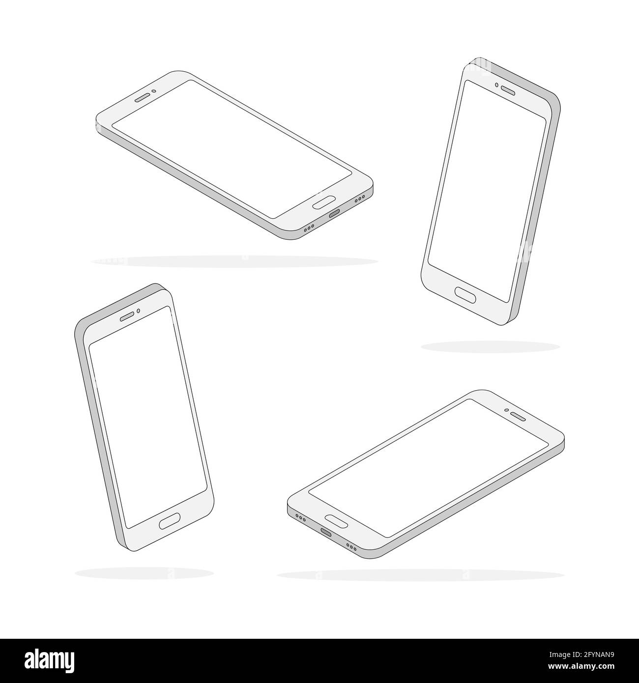 Set di smartphone Isometric Line. telefono cellulare 3d con schermo vuoto Illustrazione Vettoriale