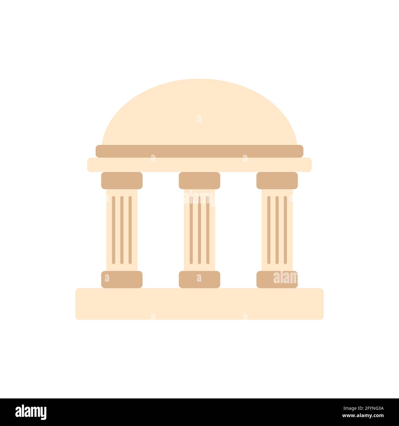 Edificio con colonne. Icona Bank marrone. Simbolo colorato dell'università. Antico segno della cultura greca Illustrazione Vettoriale