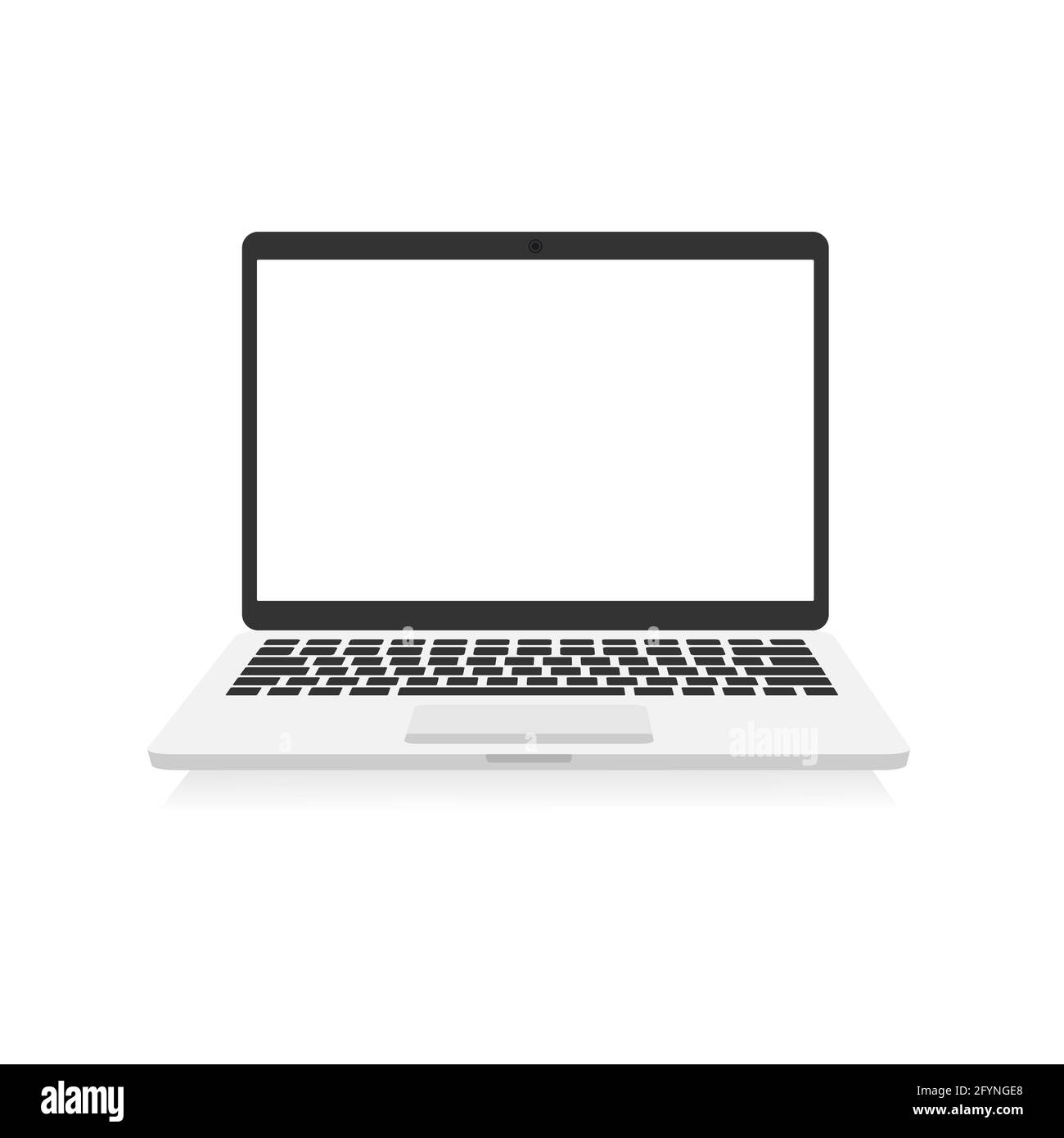 Computer portatile con schermo bianco vuoto. Computer portatile 3d realistico. Tecnologia digitale moderna vuota con concetto di spazio di copia. Vettore isolato Illustrazione Vettoriale