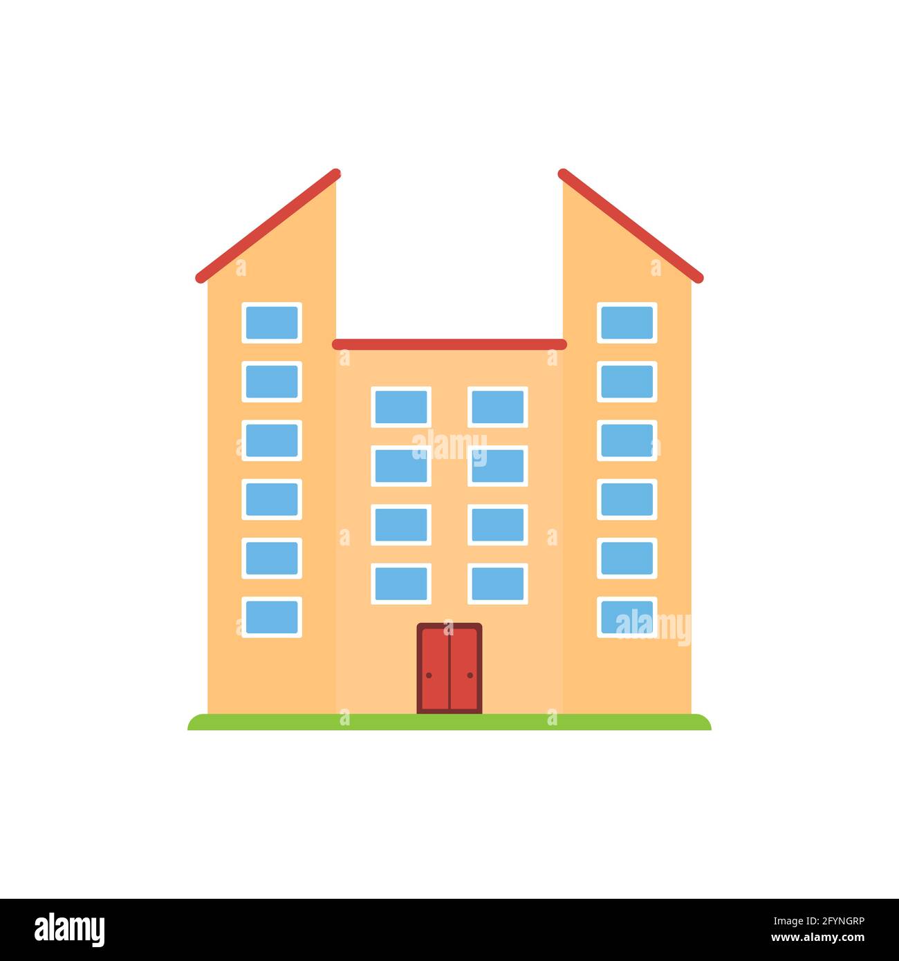Icona di costruzione piatta. Casa moderna e simbolo immobiliare. Edificio dell'hotel. Cartello di proprietà privata. Illustrazione Vettoriale