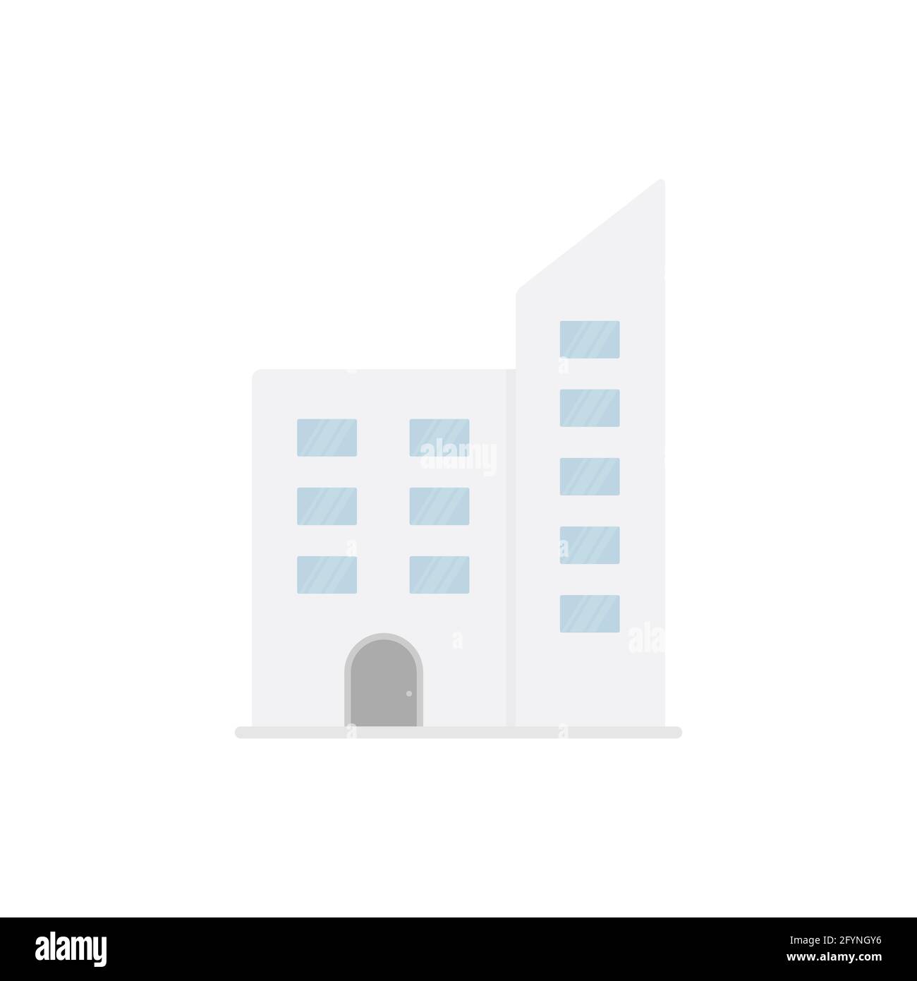 Icona di costruzione bianca piatta. Casa moderna e simbolo immobiliare. Edificio dell'hotel. Cartello di proprietà privata Illustrazione Vettoriale