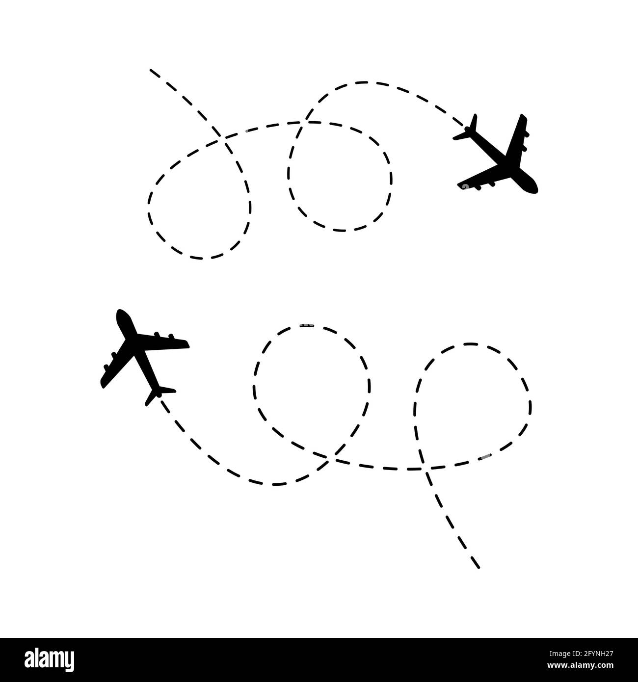 Set di icone del percorso della linea aerea. Illustrazione vettoriale della rotta di volo in aereo con traccia di linea. Concetto di viaggio. Isolato Illustrazione Vettoriale