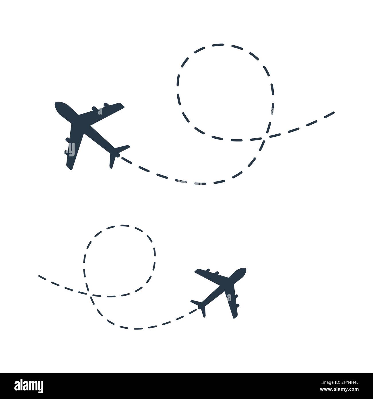 Set di icone del percorso della linea aerea. Illustrazione vettoriale della rotta di volo in aereo con traccia di linea. Concetto di viaggio. Isolato Illustrazione Vettoriale