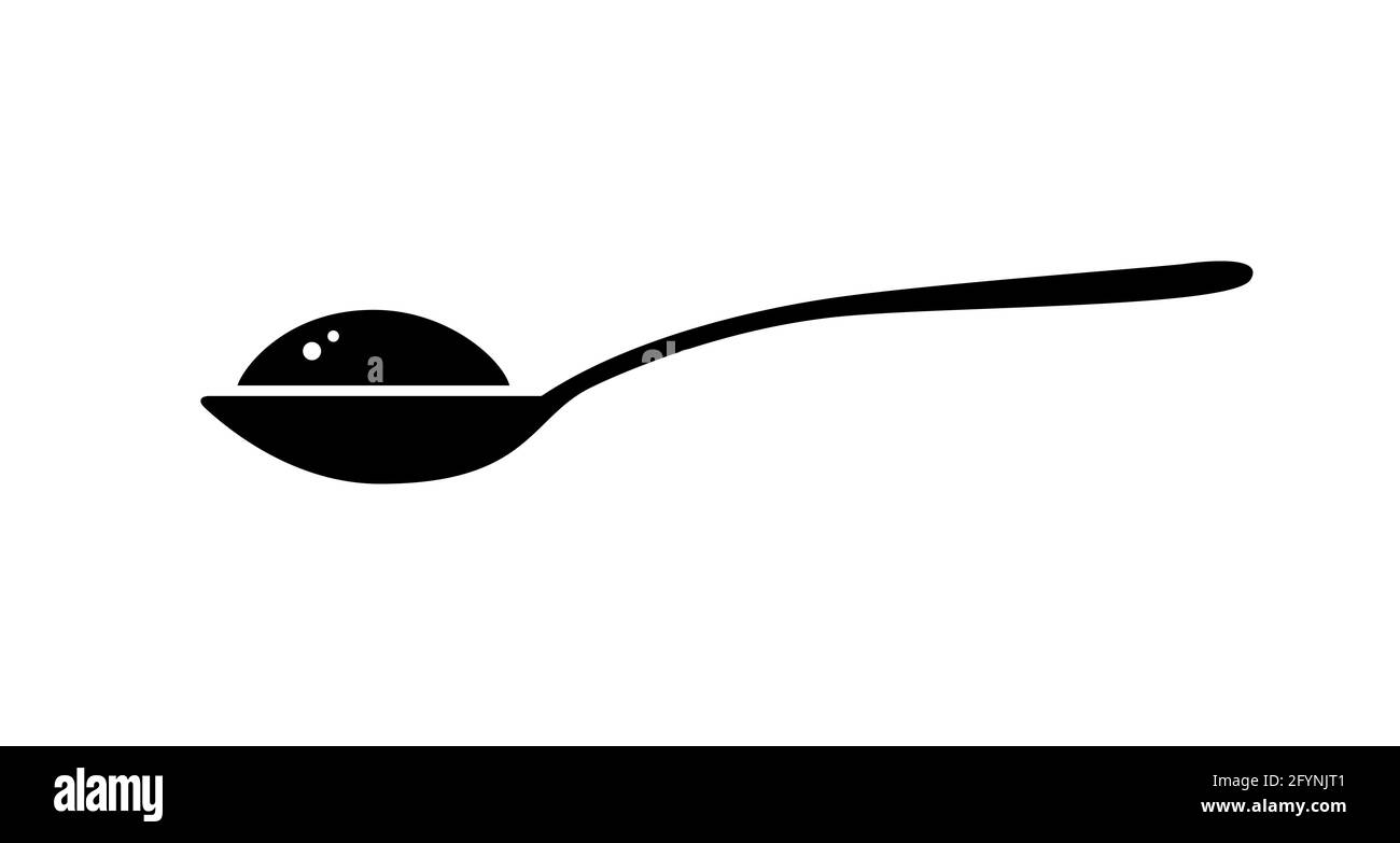 Cucchiaio con l'icona del sale di zucchero. Cucchiaino da tè o caffè in polvere vista laterale Illustrazione Vettoriale
