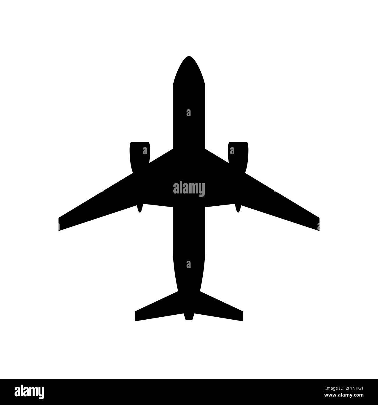La sagoma nera di un aereo è isolata su uno sfondo bianco. Forma vettoriale nera. Illustrazione Vettoriale
