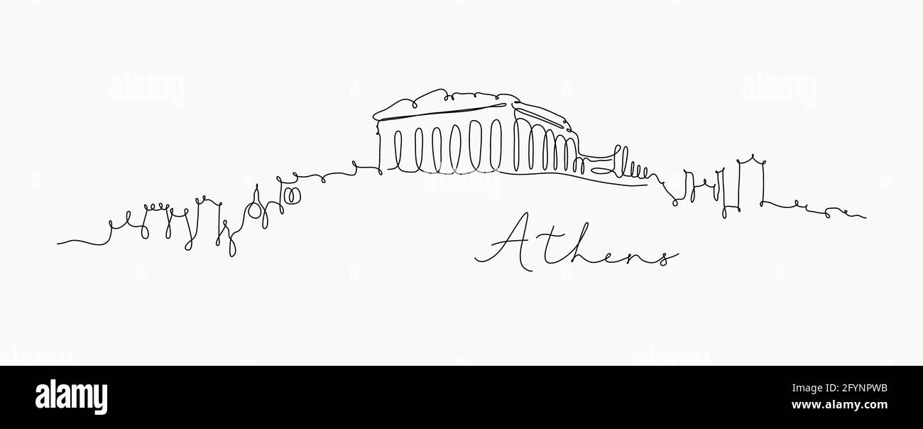 Città silhouette atene in stile penna disegno con nero linee su sfondo bianco Foto Stock