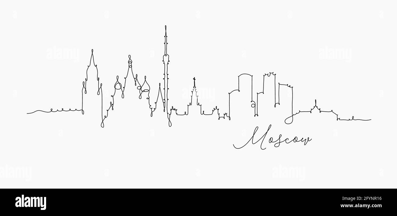 Città silhouette mosca in stile penna disegno con nero linee su sfondo bianco Foto Stock