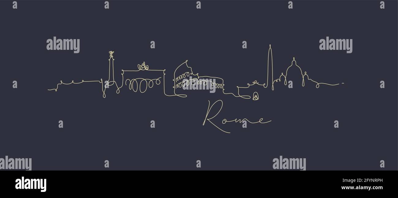 Città silhouette roma in stile penna disegno con beige linee su sfondo blu scuro Illustrazione Vettoriale