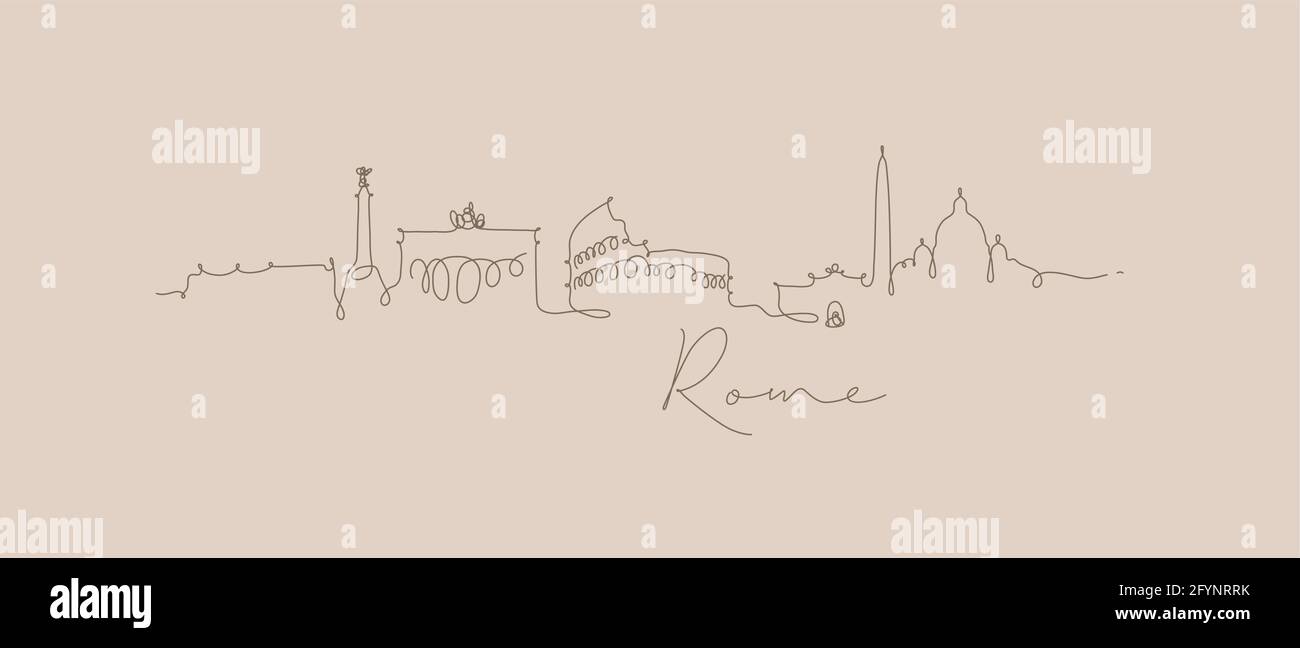 Città silhouette roma in stile penna disegno con marrone linee su sfondo beige Illustrazione Vettoriale