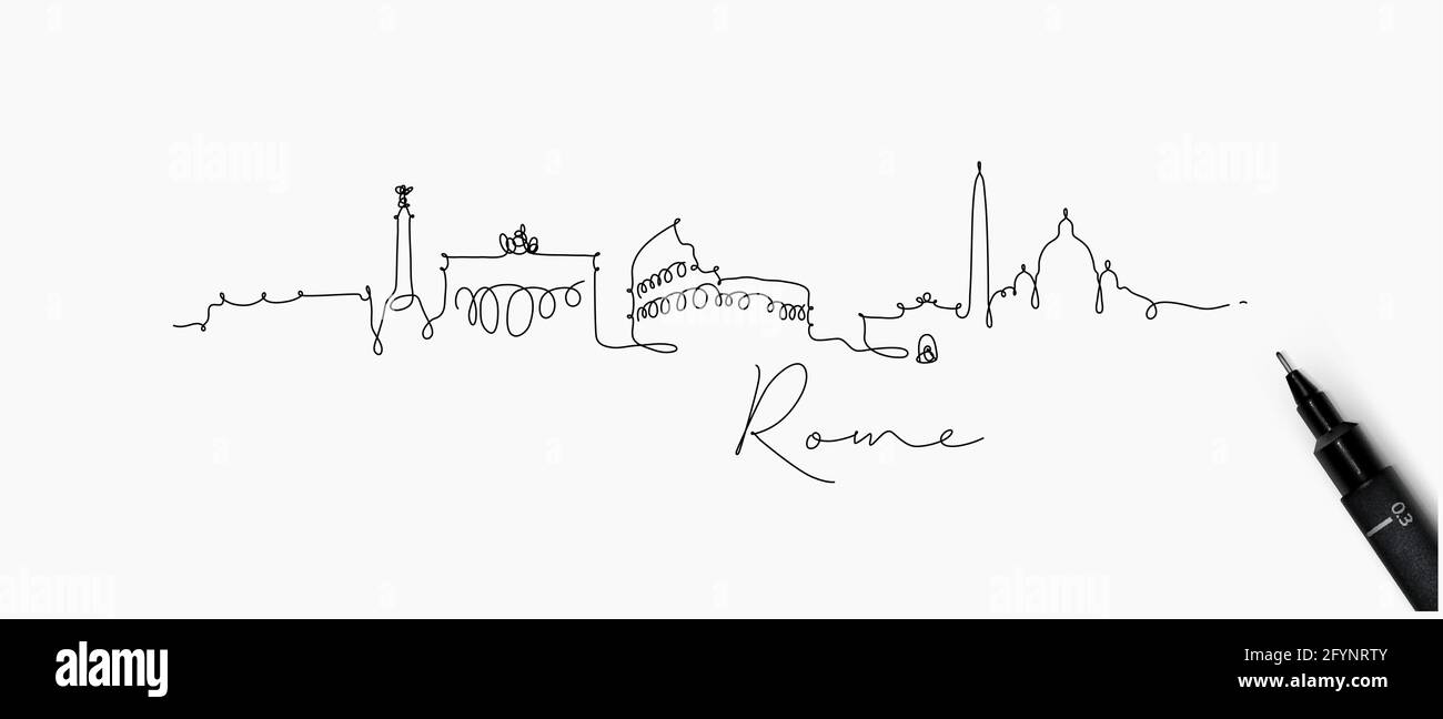 Città silhouette roma in stile penna disegno con nero linee su sfondo bianco Illustrazione Vettoriale