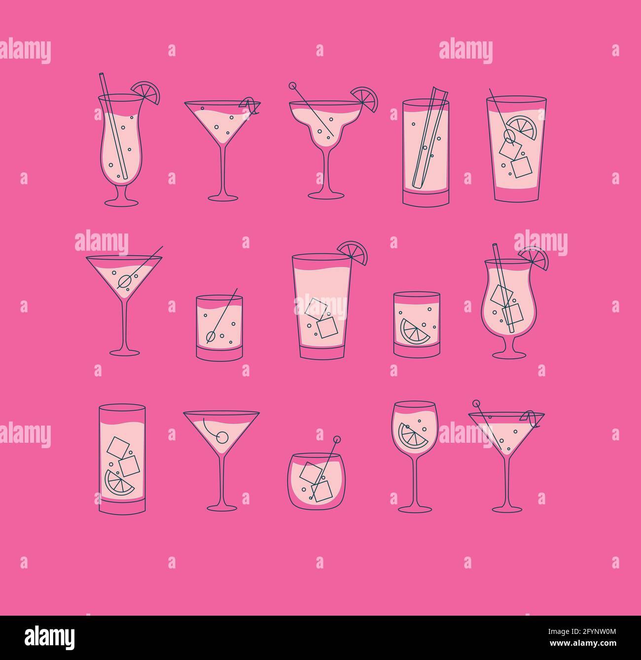 Bevande alcoliche e cocktail sono un'icona in stile piatto su sfondo rosa. Illustrazione Vettoriale
