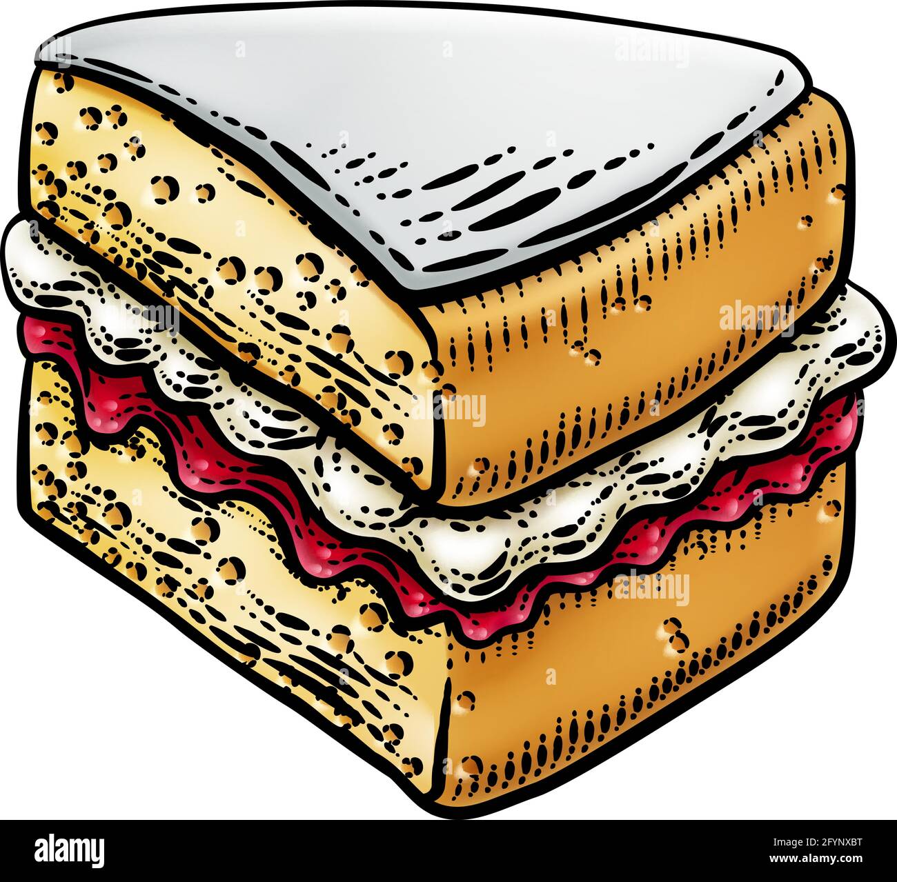 Torta Sponge marmellata di fette Crema Woodcut disegno Illustrazione Vettoriale