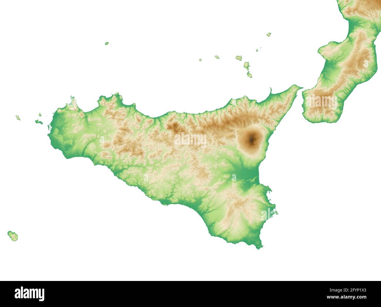 Mappa fisica e vista satellitare della regione Sicilia, Italia. Vulcano,  Etna. rendering 3d Foto stock - Alamy