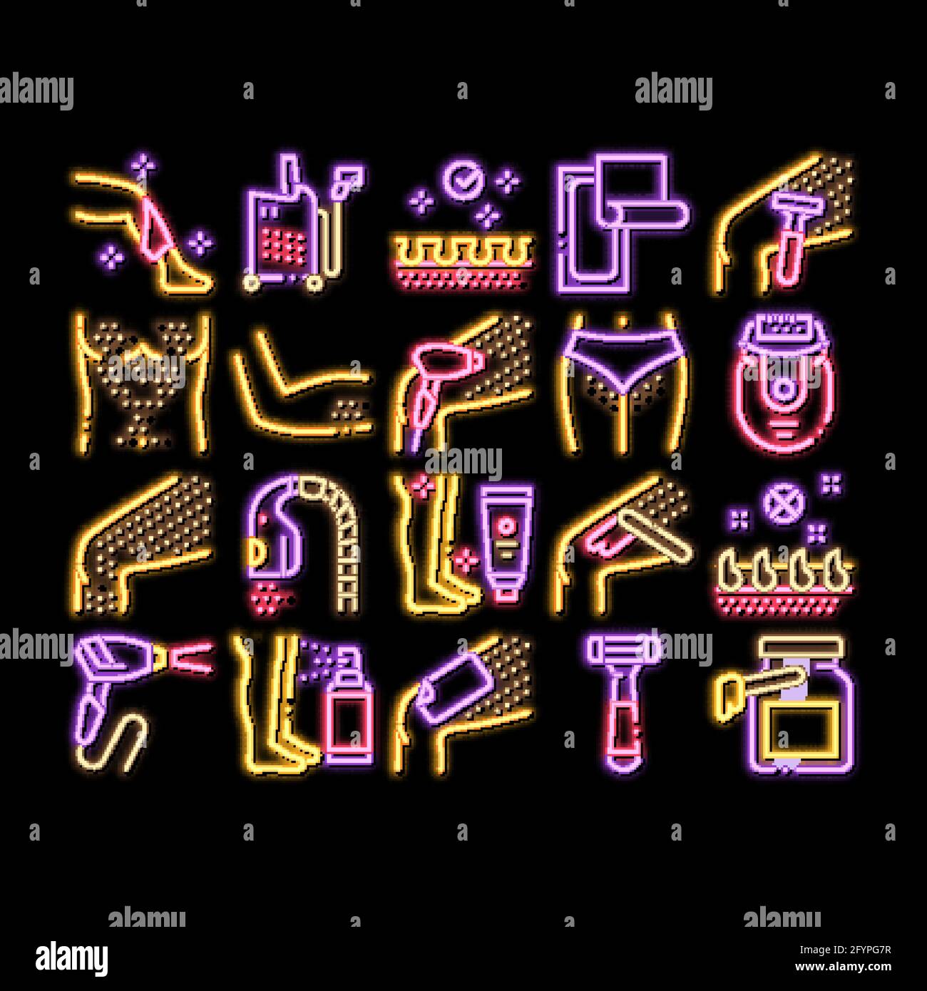 Procedura di depilazione - illustrazione dell'icona del bagliore al neon Illustrazione Vettoriale