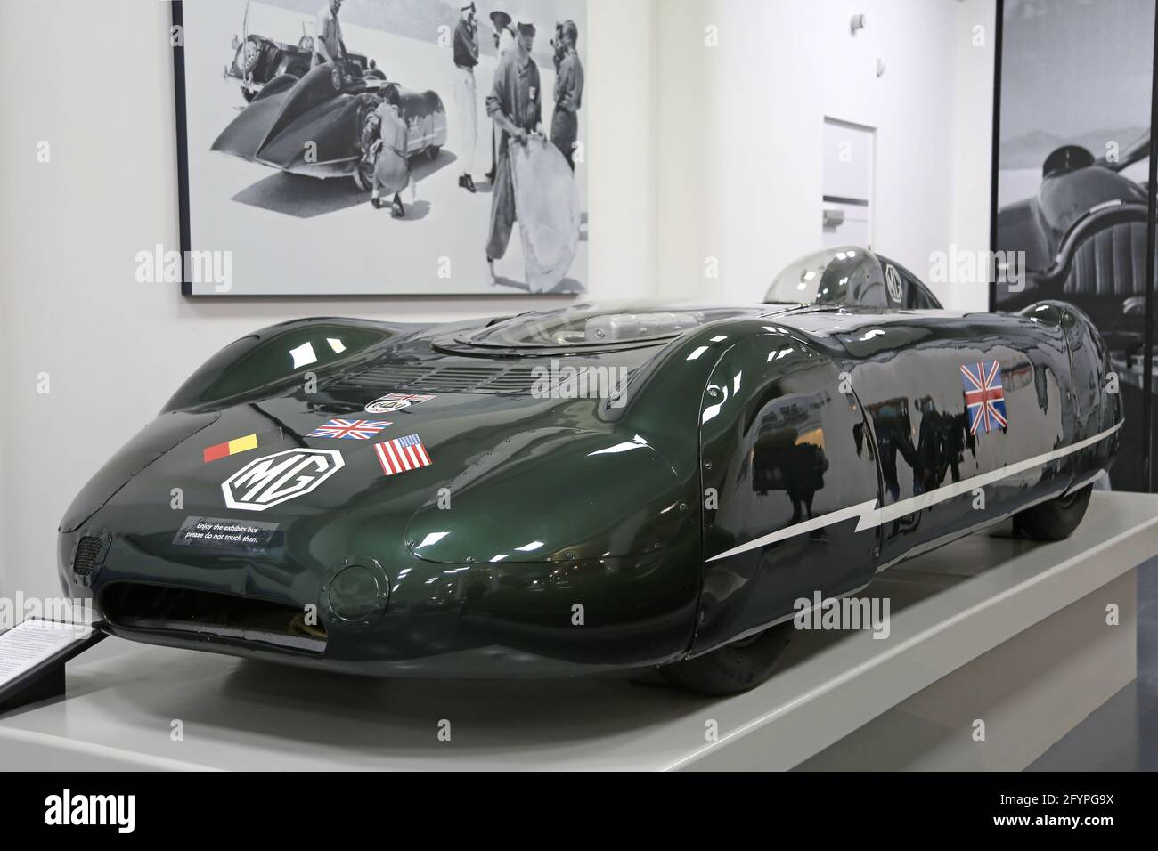 MG EX135 (1938) auto da record di velocità, British Motor Museum, Gaydon, Warwick, West Midlands, Inghilterra, Gran Bretagna, Regno Unito, Europa Foto Stock