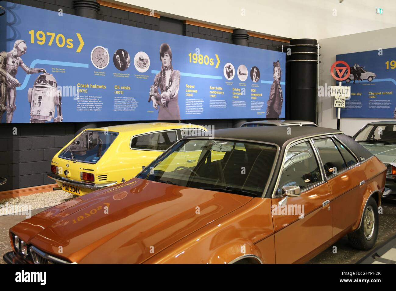 Automobili degli anni '70, Time Road, British Motor Museum, Gaydon, Warwick, West Midlands, Inghilterra, Gran Bretagna, Regno Unito, Europa Foto Stock