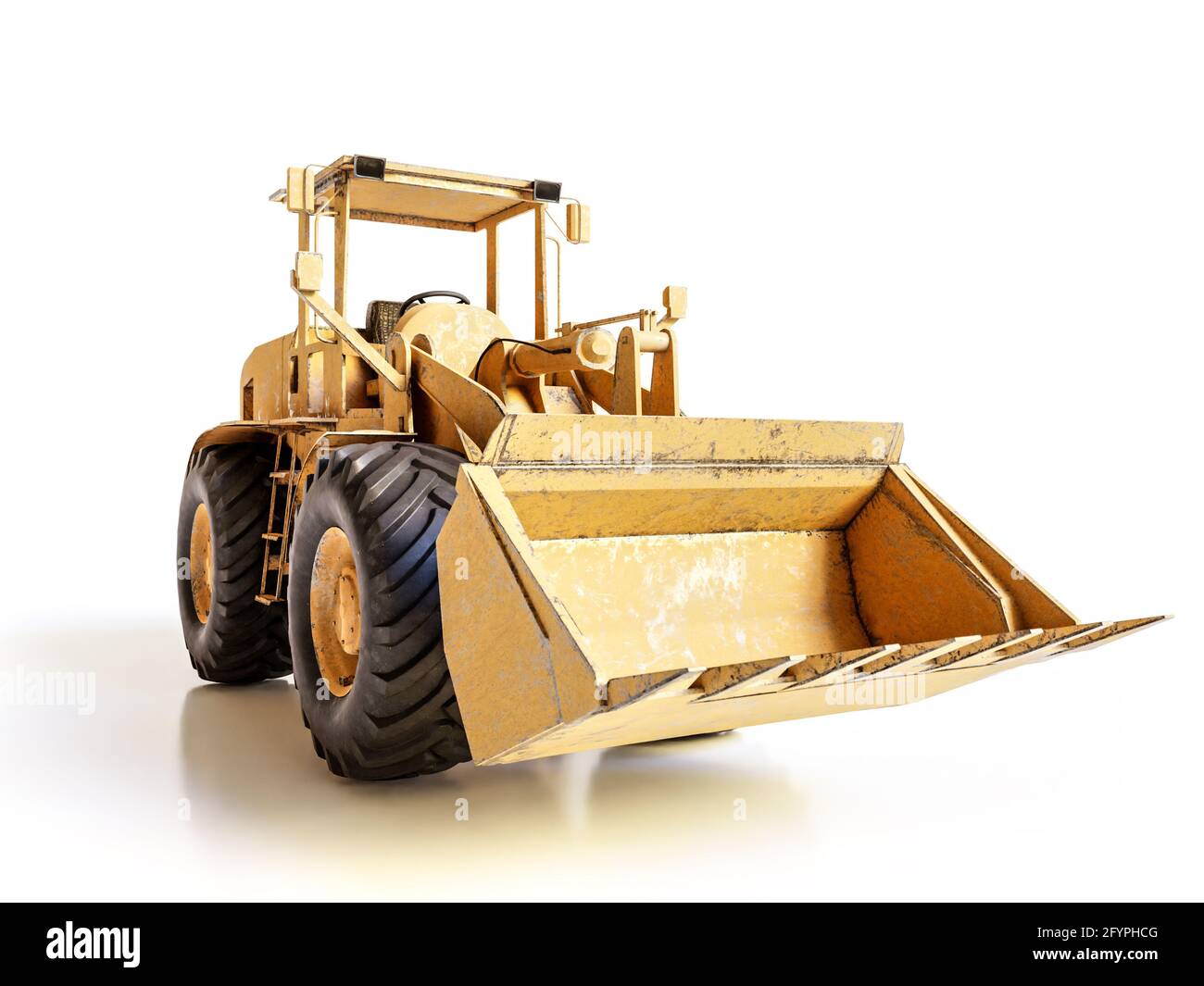 3D rendering di bulldozer giallo su sfondo bianco Foto Stock