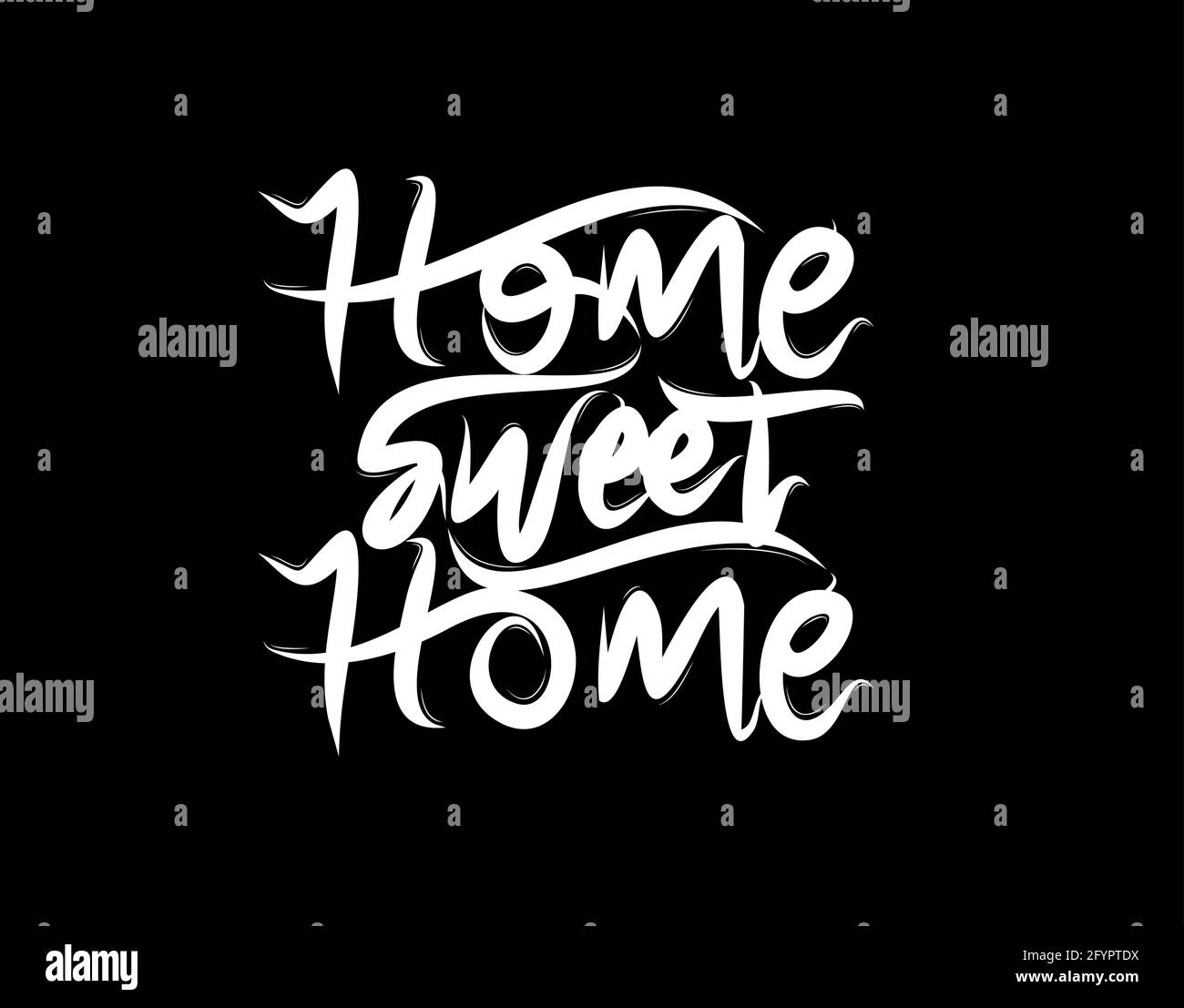 Home scritta Sweet Home testo su sfondo nero nell'illustrazione vettoriale. Per poster di tipografia, album fotografico, etichetta, sovrapposizioni di foto, biglietti d'auguri Illustrazione Vettoriale