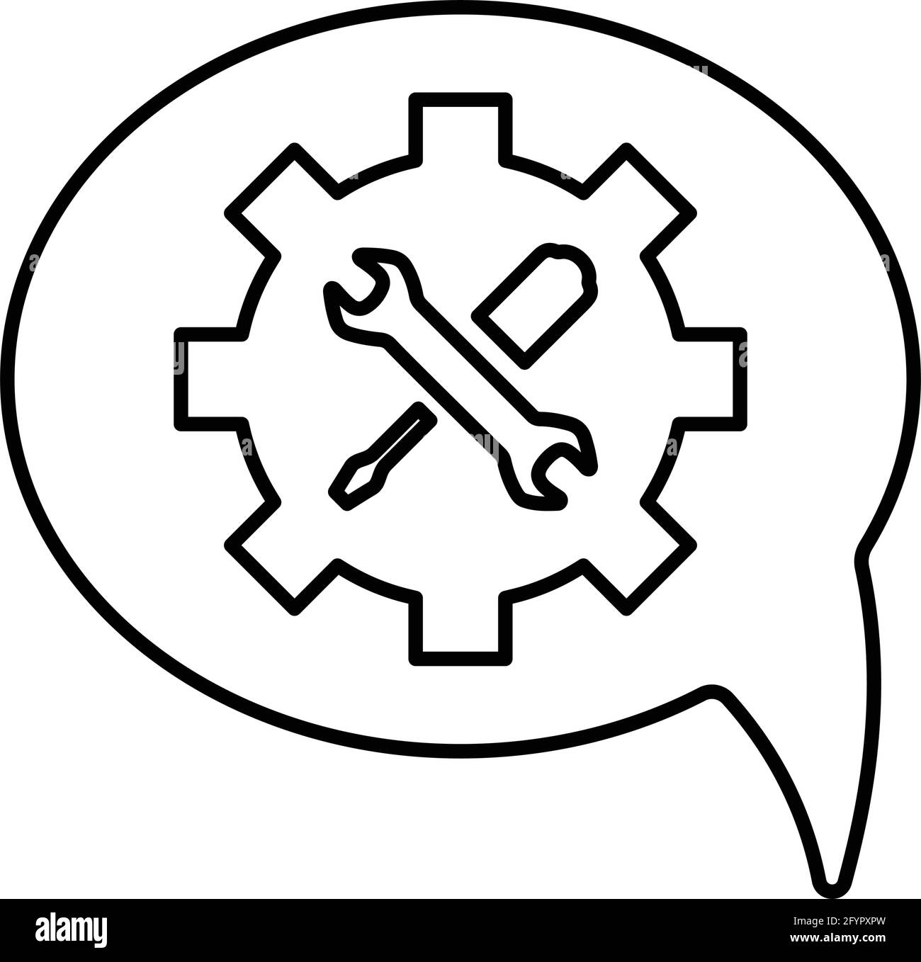 Ingranaggio, aiuto tecnico, icona di supporto tecnico è utilizzato nella progettazione e nello sviluppo di siti web, commerciali, mezzi di stampa, web o qualsiasi tipo di progetto di progettazione. Illustrazione Vettoriale