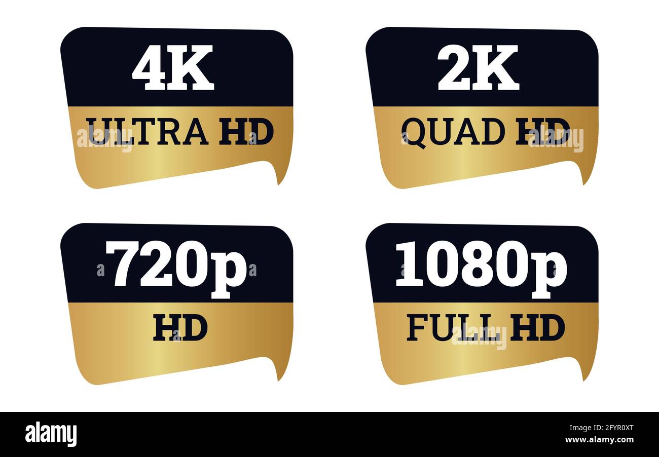 dimensioni video 4k ultrahd , 2k quadhd , 1080 fullhd e 720 hd Illustrazione Vettoriale