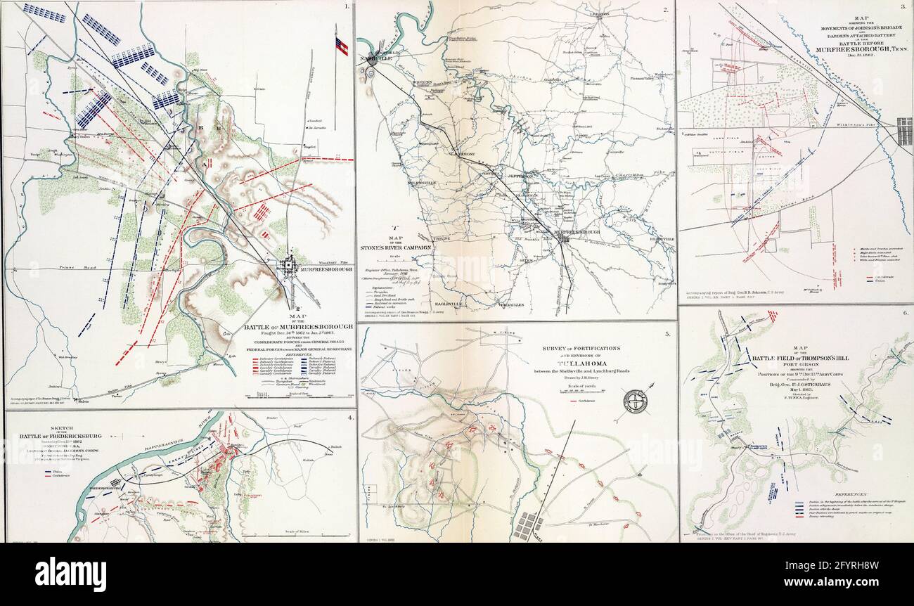 Mappe delle battaglie chiave e dei movimenti della guerra civile Foto Stock